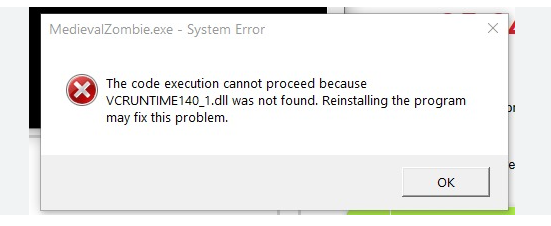VCRUNTIME DLL error dialog